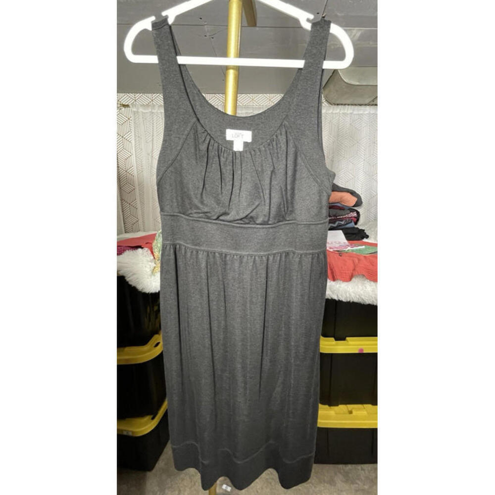 Loft Gray Tank Sleeveless Dress w/banded Waist Side Zipper Size 12